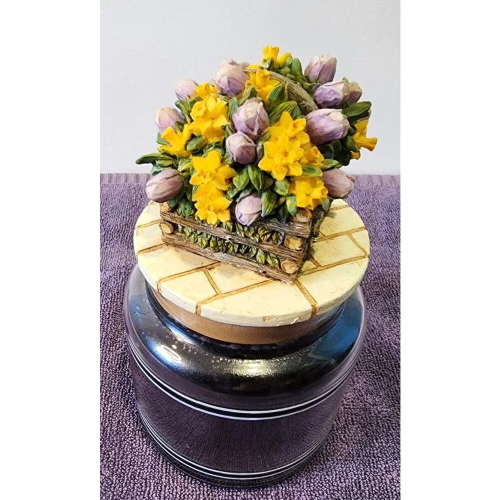 VINEYARD Yankee Candle Black Band ORIGINAL 14.5oz WHITE LABEL & Flower‎ Topper